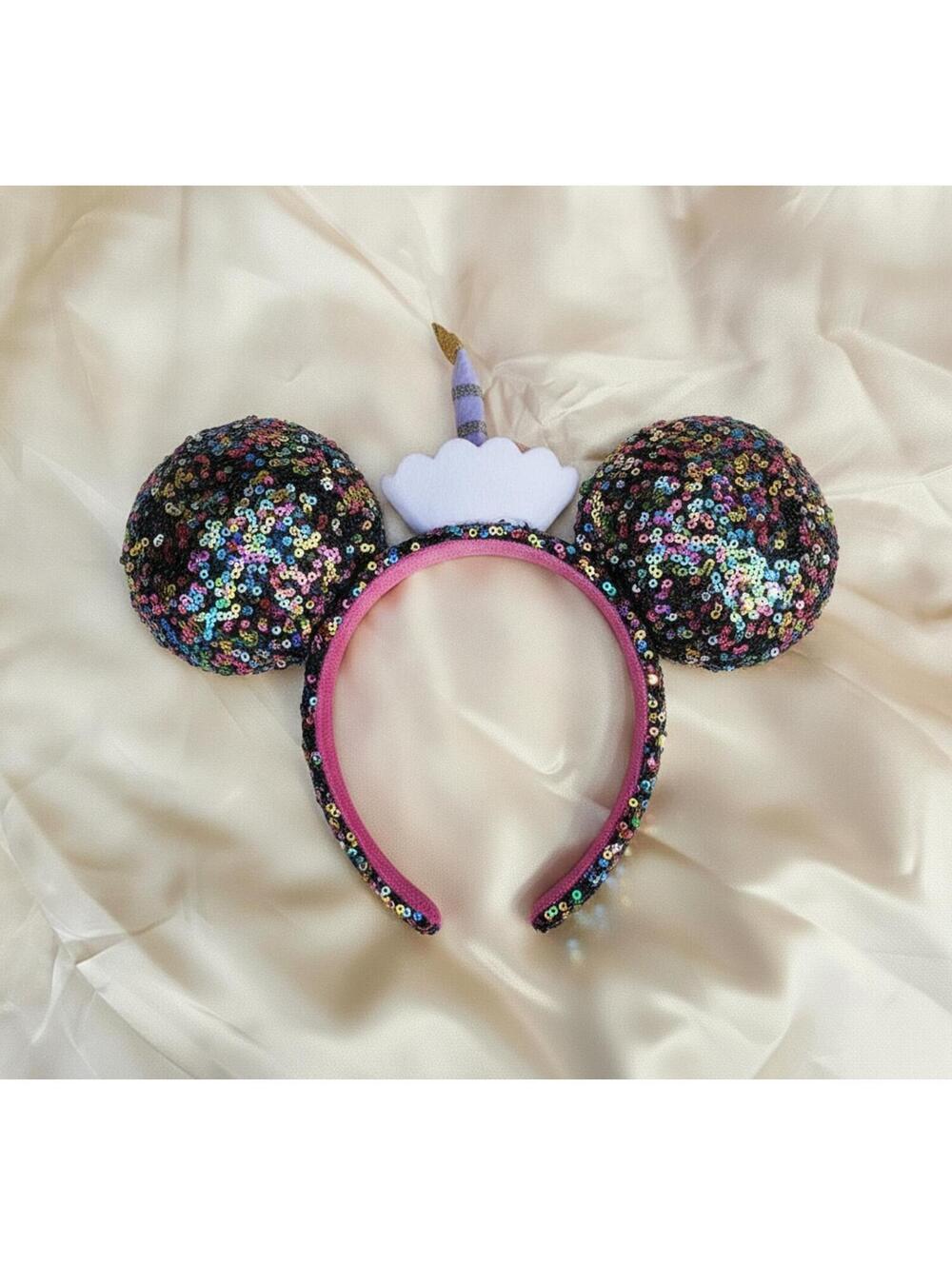 Happy Birthday Minnie Mickey Ears Cupcake Cake Sequined Headband
